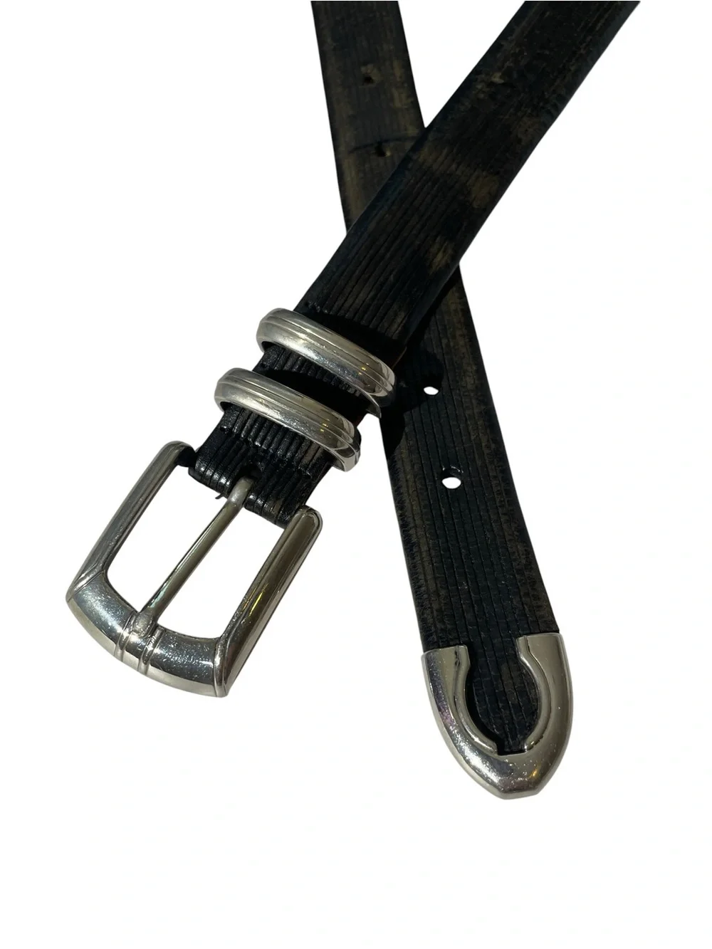 Cale Black Leather Western Silver Brass Tip And Buckle Belt Mens Sz 36 Spain